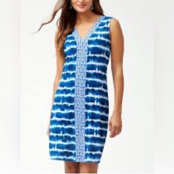 Tommy Bahama Dresses & Skirts - TOMMY BAHAMA Oliana Stripe Tie Dye Blue/White Viscose Spandex Shift Dress M
